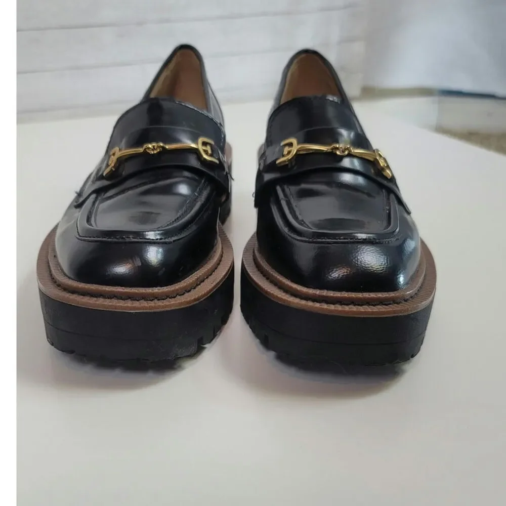 SAM EDELMAN LAURS PLATFORM LOAFERS IN BLACK PATENT LEATHER, SZ 6 - Picture 4 of 16